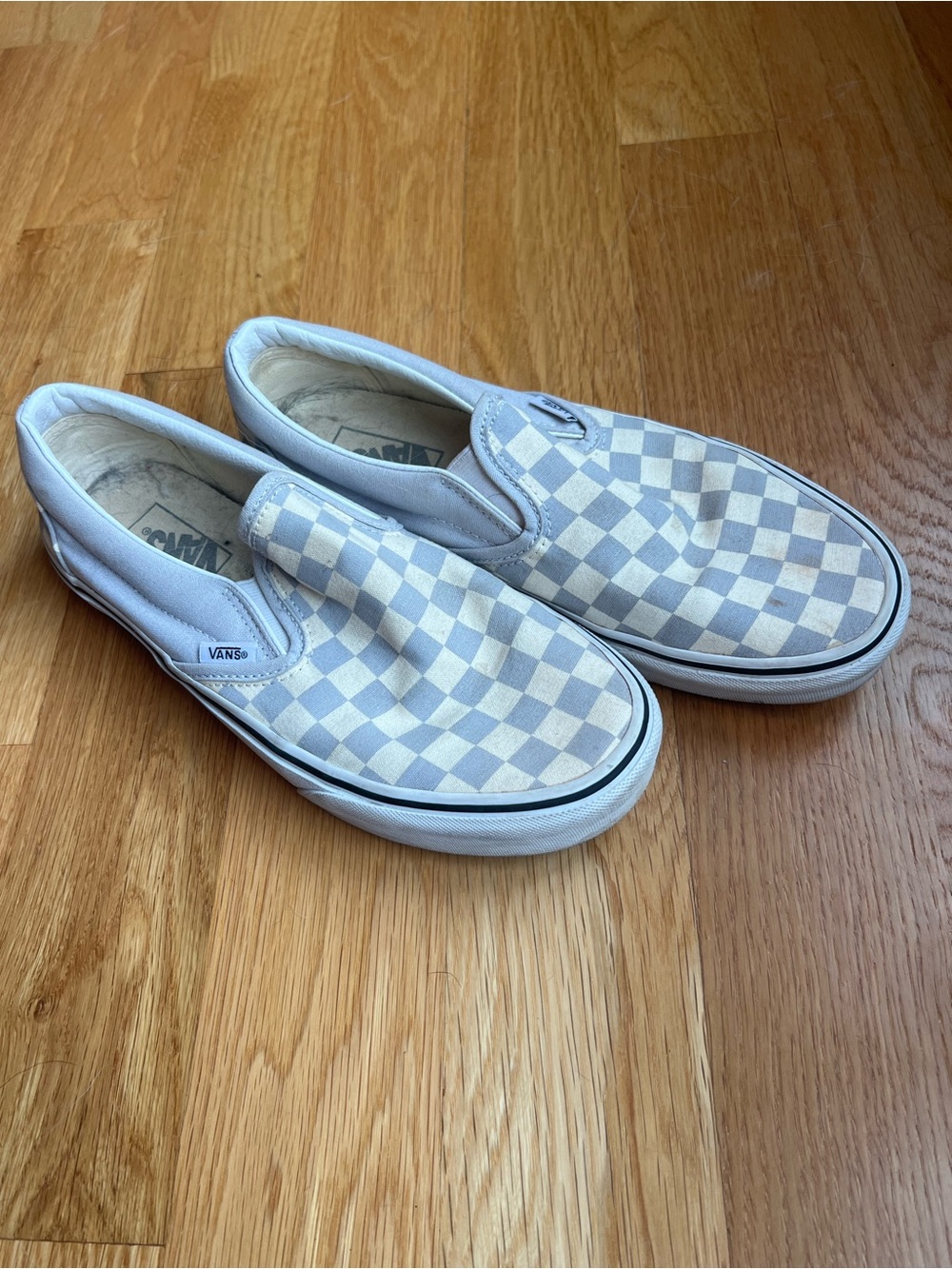 Vans White Grey Purple Canvas Checkerboard Slip-On Sneakers